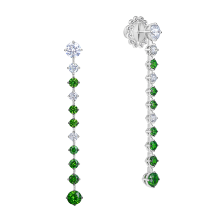 Серьги с демантоидами и бриллиантами, белое золото 1