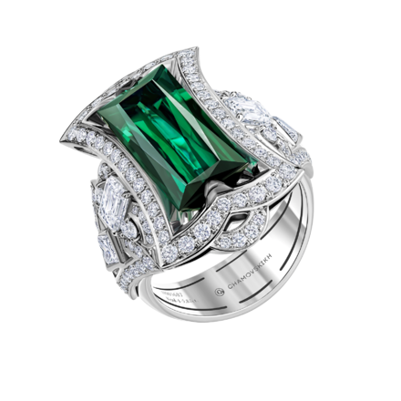 Кольцо с верделитом и бриллиантами, белое золото 1