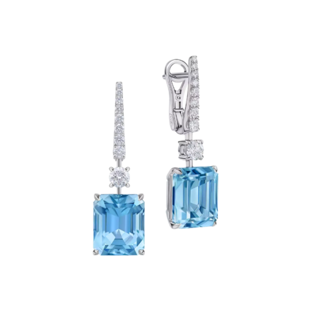 Серьги с аквамаринами и бриллиантами, белое золото 1