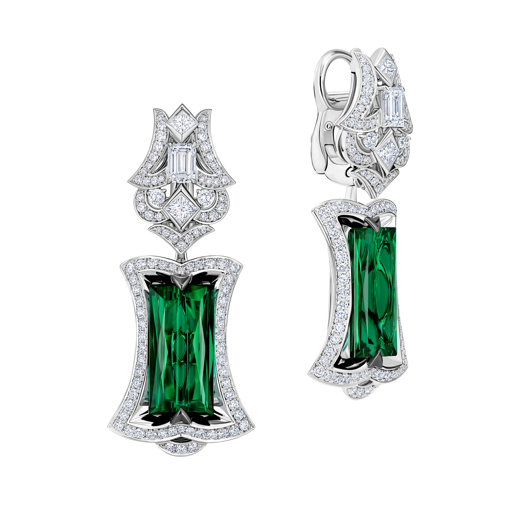 Серьги с верделитами и бриллиантами, белое золото