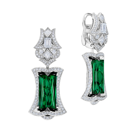 Серьги с верделитами и бриллиантами, белое золото 1