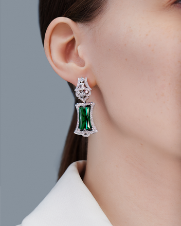 Серьги с верделитами и бриллиантами, белое золото 3