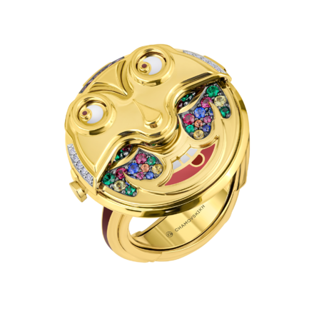 Кольцо с рубинами, сапфирами, изумрудами и бриллиантами, желтое золото 1