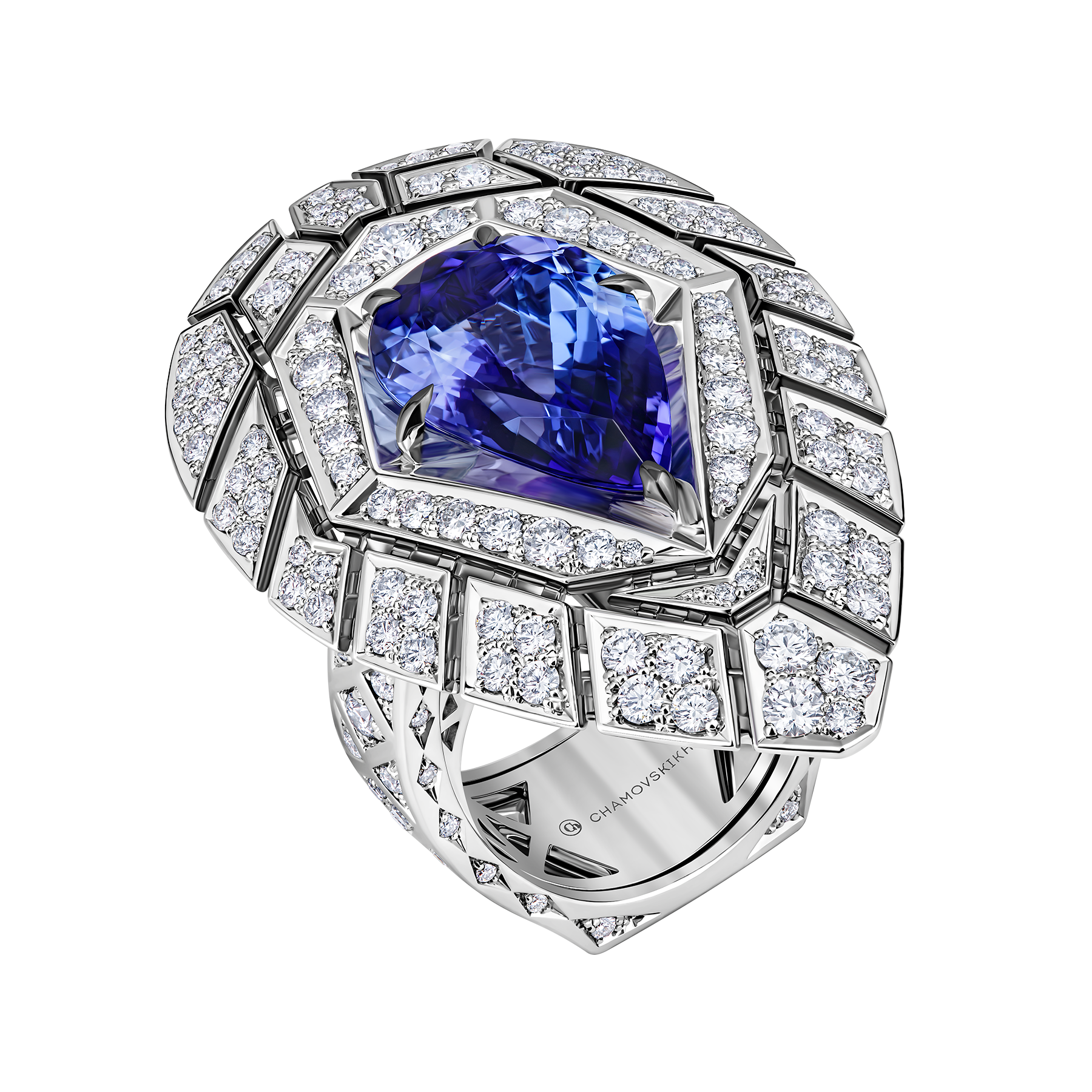 Кольцо с танзанитом и бриллиантами, белое золото