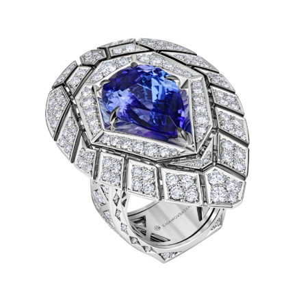 Кольцо с танзанитом и бриллиантами, белое золото 1