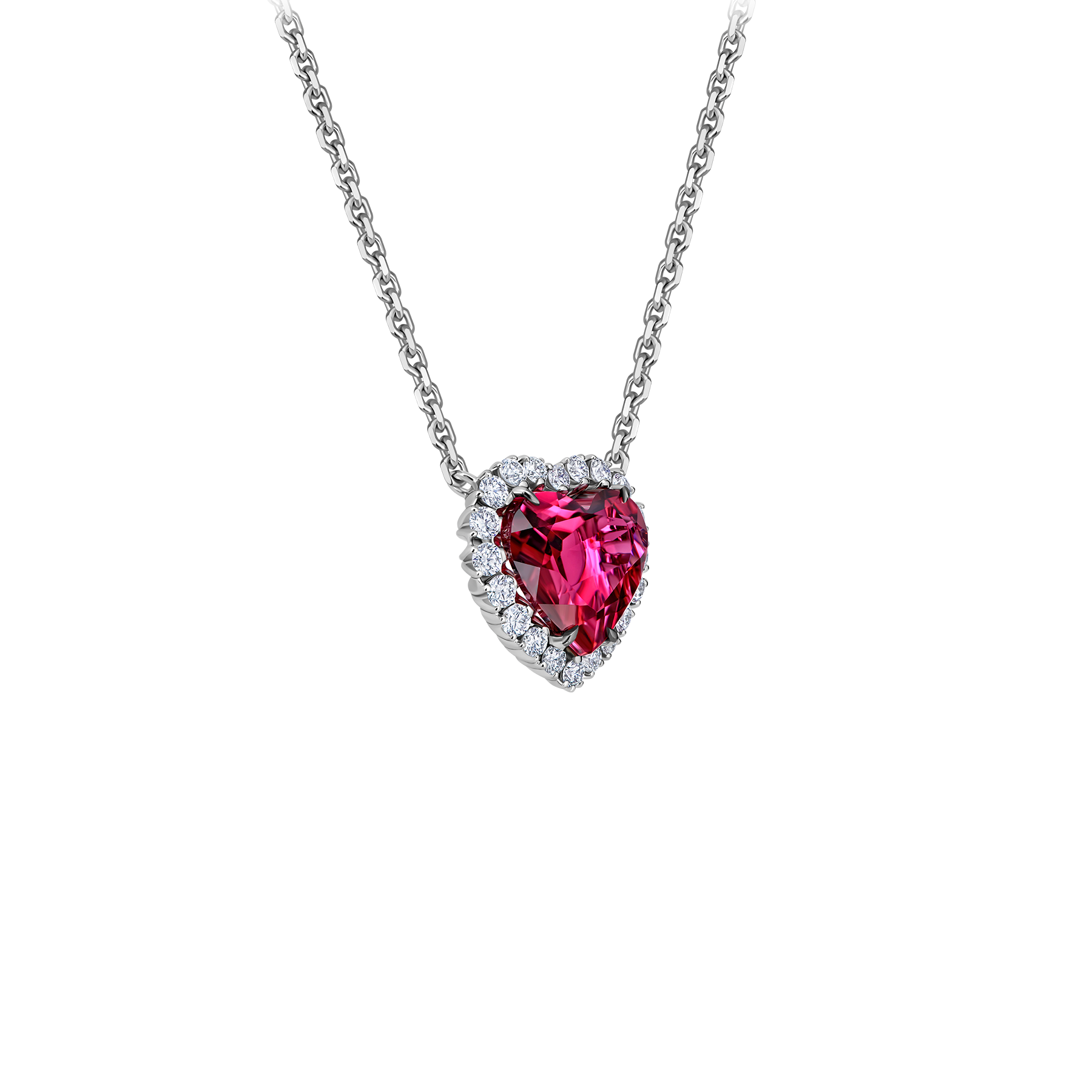 Колье с турмалином рубеллитом и бриллиантами, белое золото