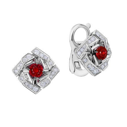 Серьги с рубинами и бриллиантами, белое золото 1