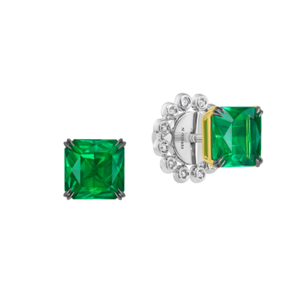 Пусеты с изумрудами и бриллиантами, белое золото 1