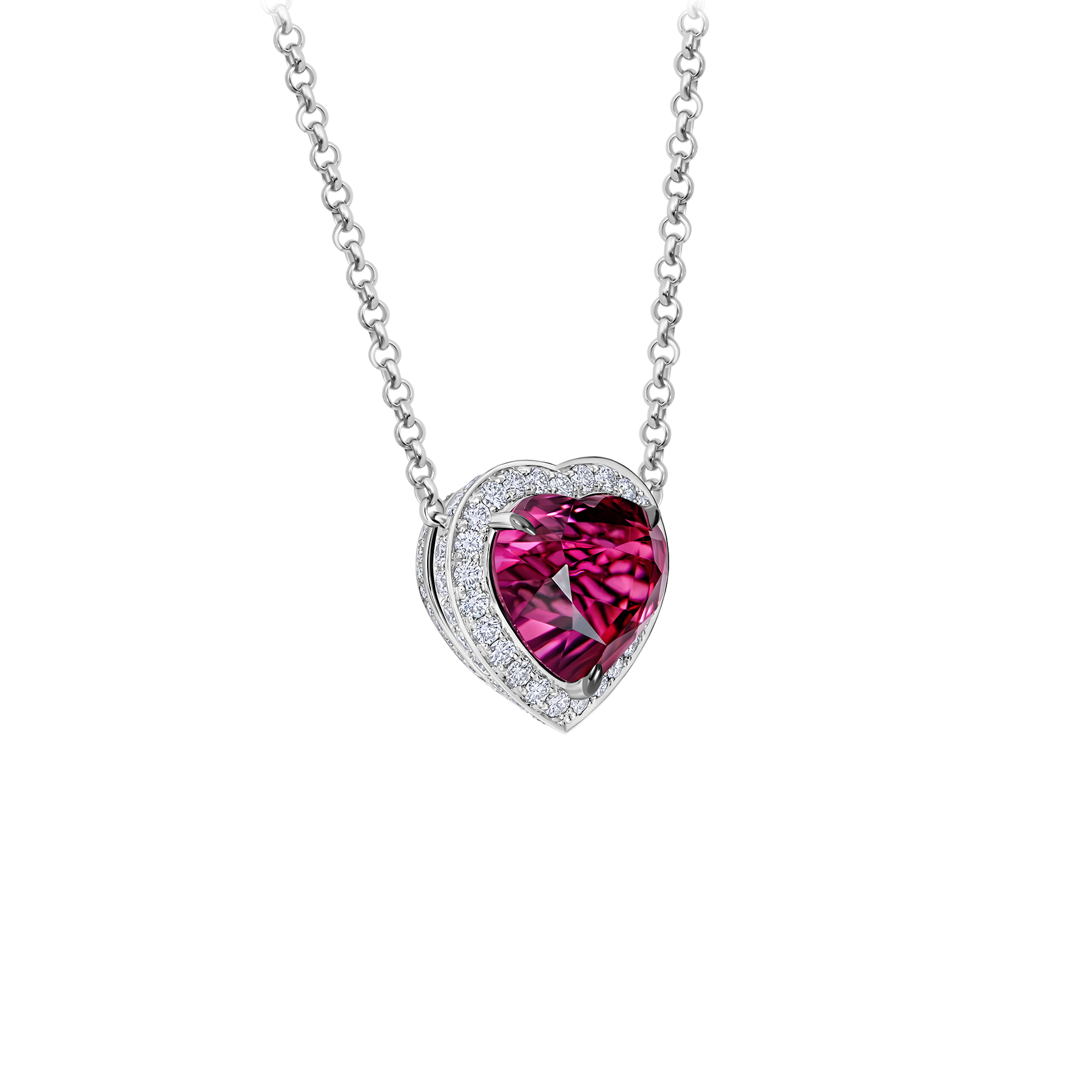 Колье с турмалином рубеллитом и бриллиантами, белое золото