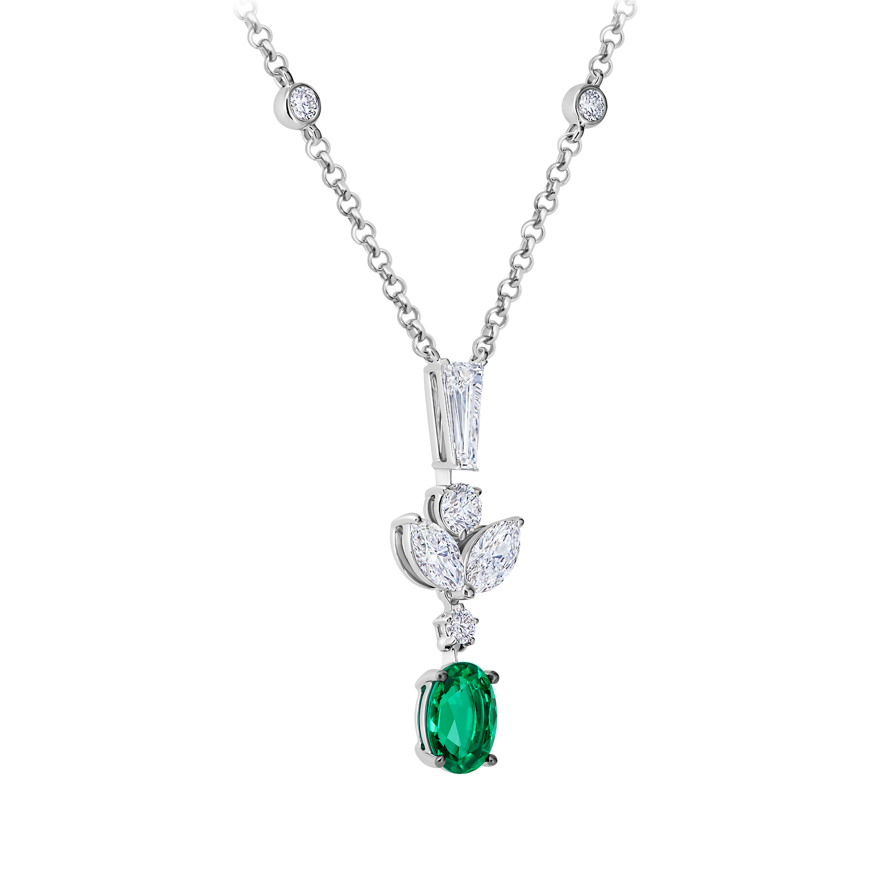 Колье с изумрудом и бриллиантами, белое золото