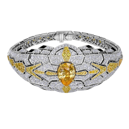 Браслет с желтыми сапфирами и бриллиантами, белое золото 1