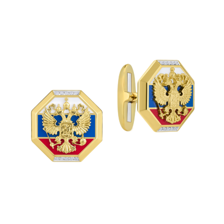 Запонки с бриллиантами, желтое золото, нанокерамика 1