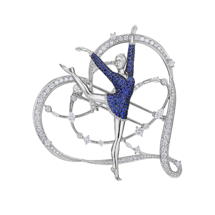 Брошь с сапфирами, рубинами и бриллиантами, белое золото 2