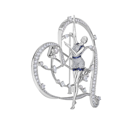 Брошь с сапфирами, рубинами и бриллиантами, белое золото 5