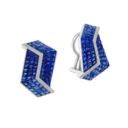 Серьги с сапфирами и бриллиантами, белое золото 1