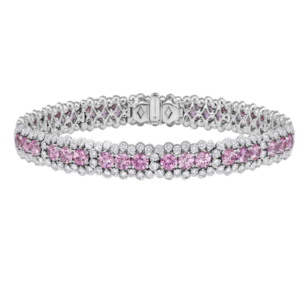 Браслет с розовыми сапфирами и бриллиантами, белое золото 1