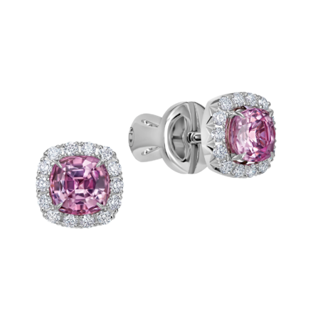 Пусеты с розовыми сапфирами и бриллиантами, белое золото 1