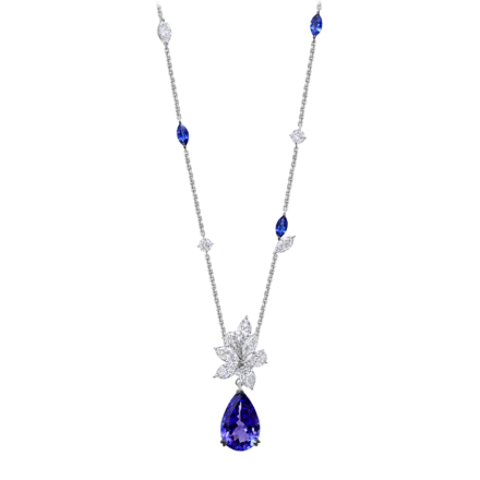 Колье с танзанитом, сапфирами и бриллиантами, белое золото 1