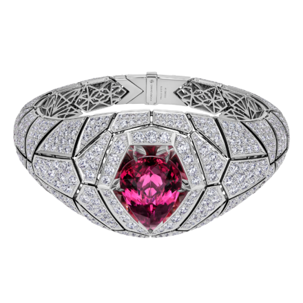 Браслет с турмалином рубеллитом и бриллиантами, белое золото 1