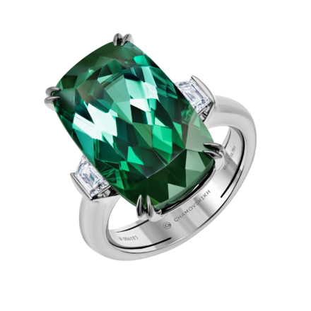 Кольцо с турмалином верделитом и бриллиантами, белое золото 1