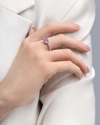 Кольцо с розовым сапфиром и бриллиантами, белое золото 4