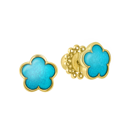 Пусеты с бирюзой, желтое золото 1