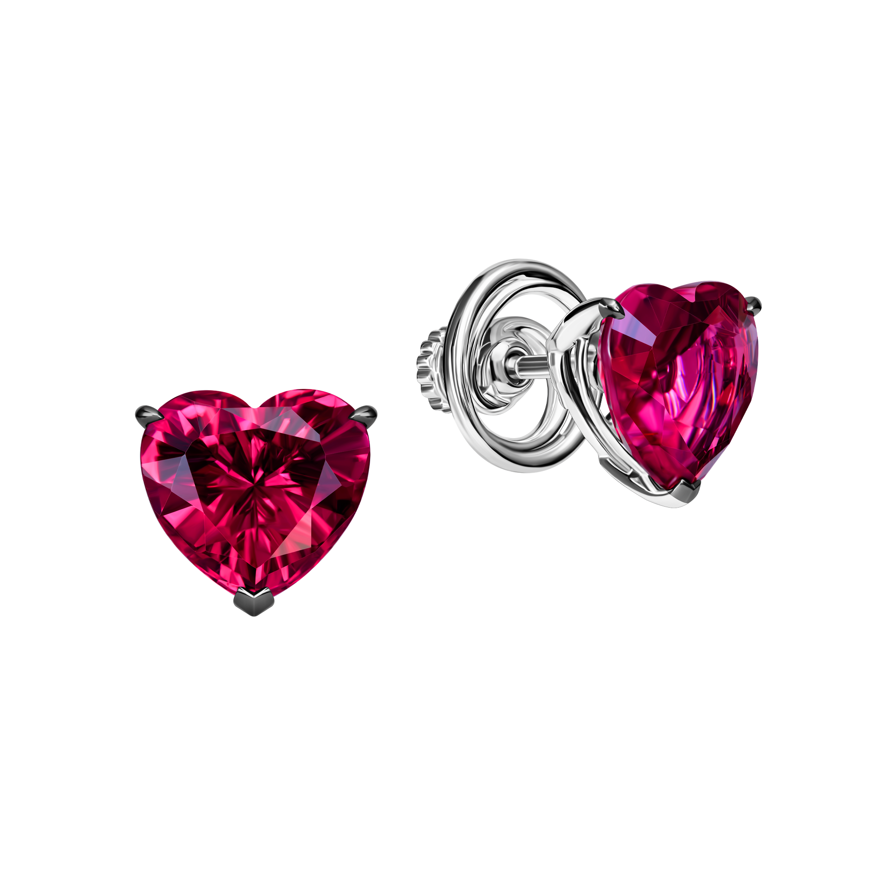 Пусеты с турмалинами рубеллитами, белое золото