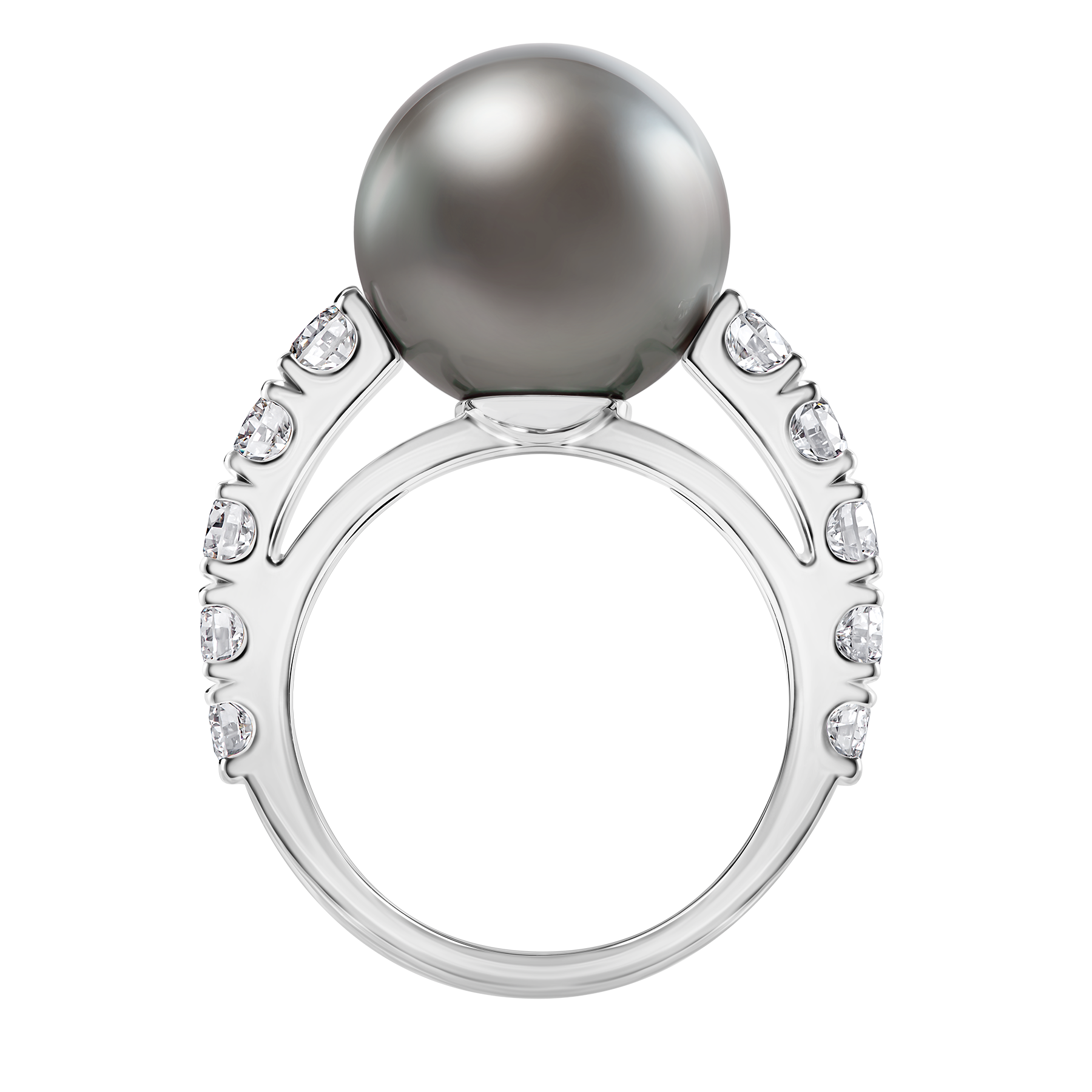 Кольцо с бриллиантами и жемчугом, белое золото