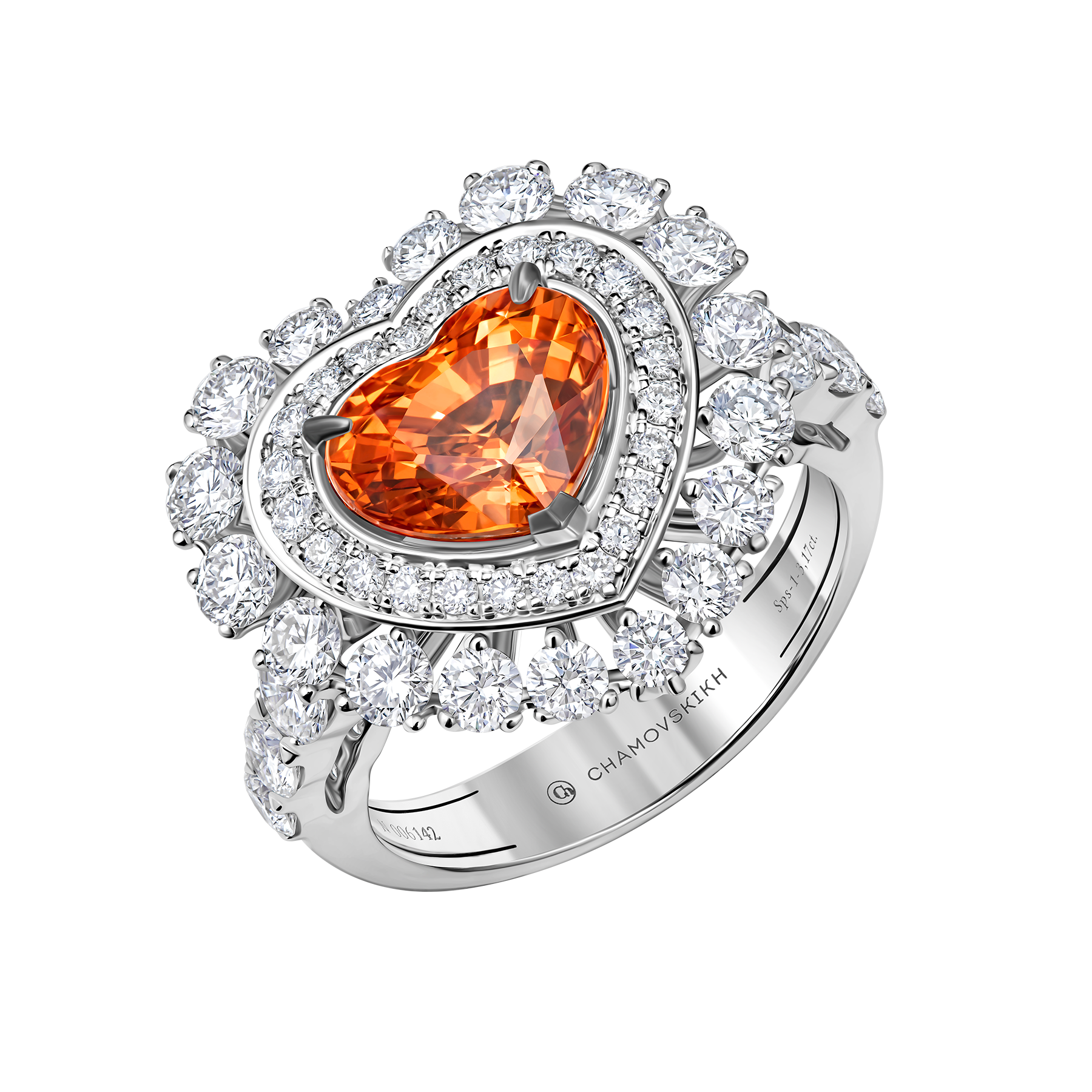 Кольцо со спессартином и бриллиантами, белое золото