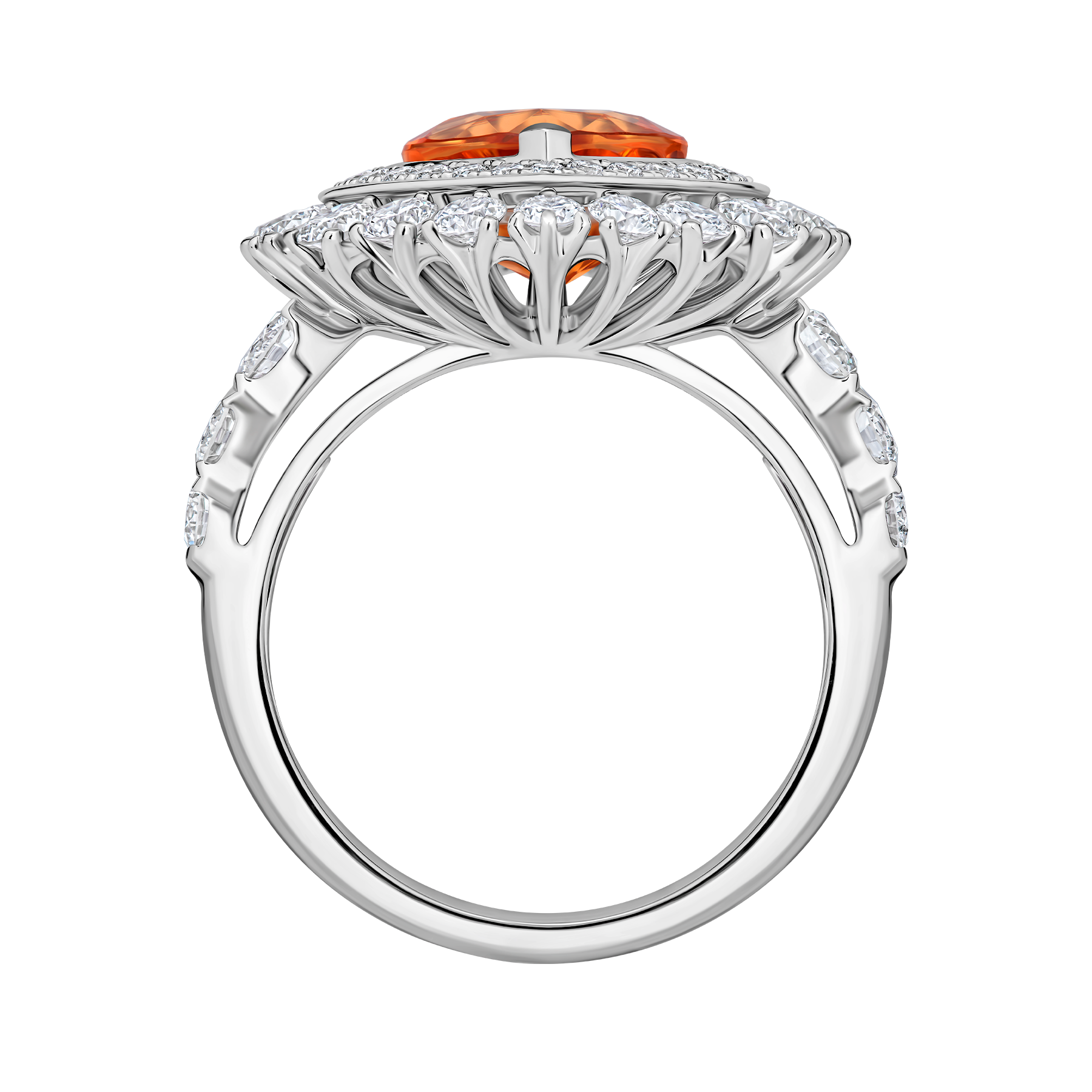 Кольцо со спессартином и бриллиантами, белое золото