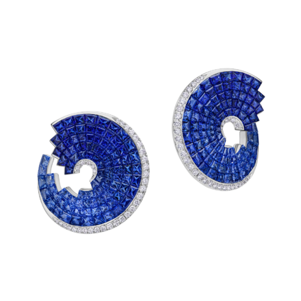 Серьги с сапфирами и бриллиантами, белое золото 1