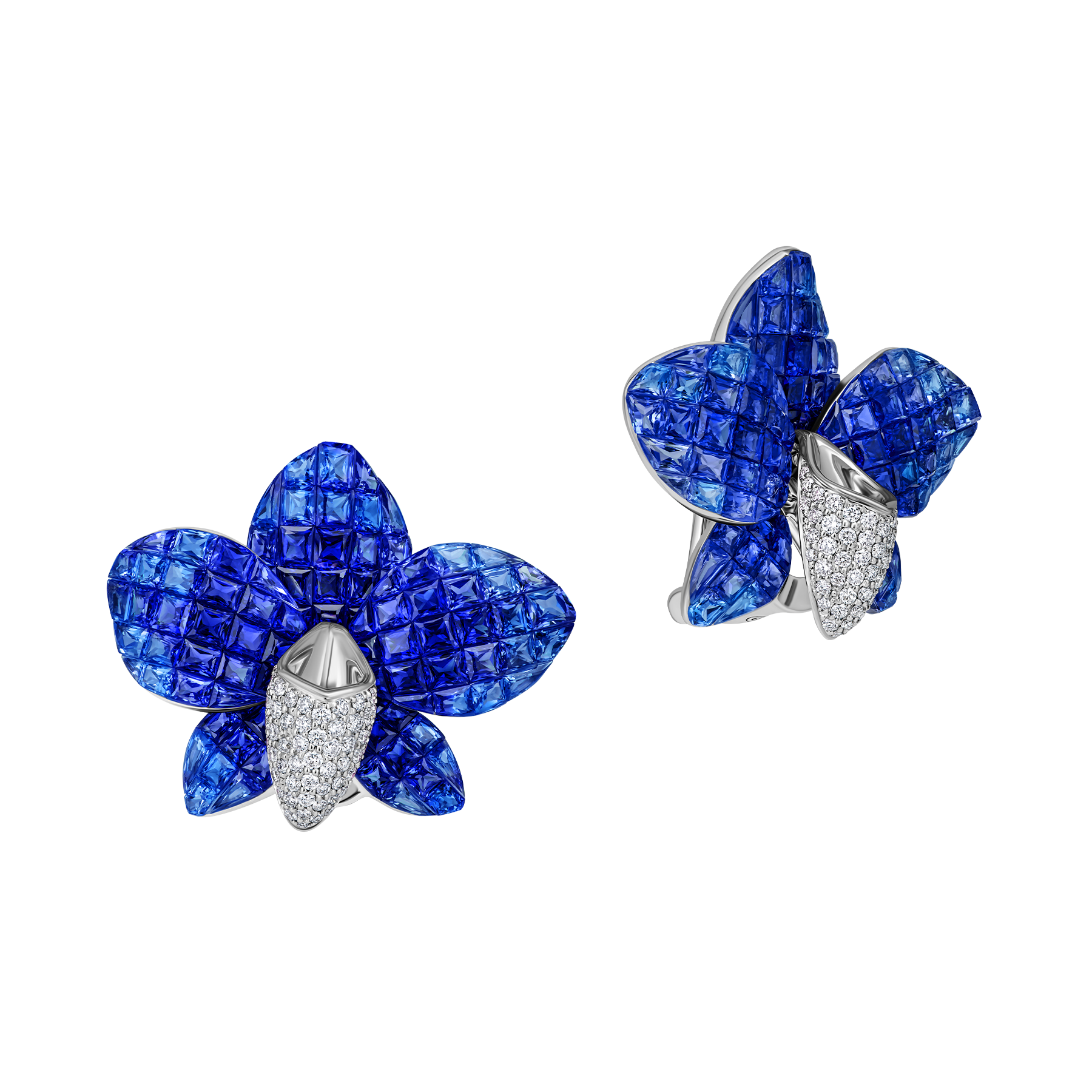 Серьги с сапфирами и бриллиантами, белое золото