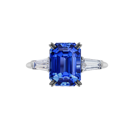 Кольцо с сапфиром и бриллиантами, белое золото 2