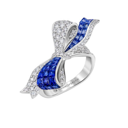 Кольцо с сапфирами и бриллиантами, белое золото 1