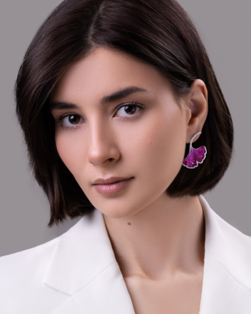 Серьги с рубинами, розовыми сапфирами и бриллиантами, белое золото 2