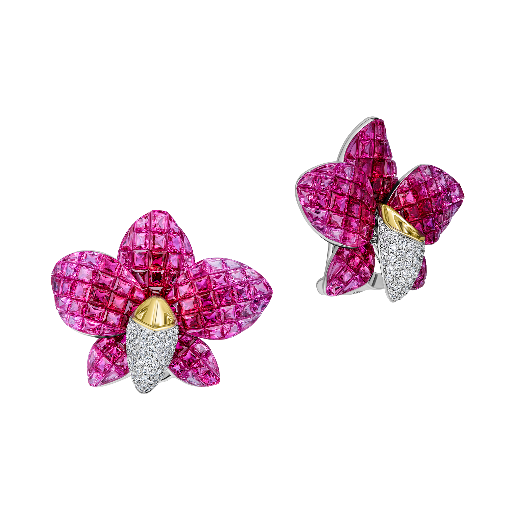 Серьги с рубинами и бриллиантами, белое золото