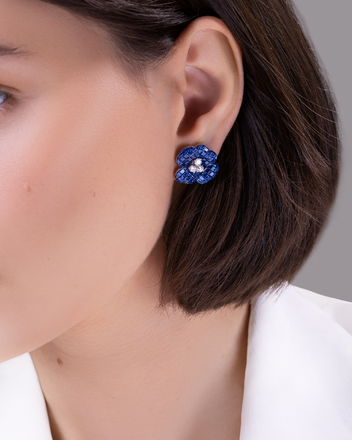 Пусеты с сапфирами и бриллиантами, белое золото 2