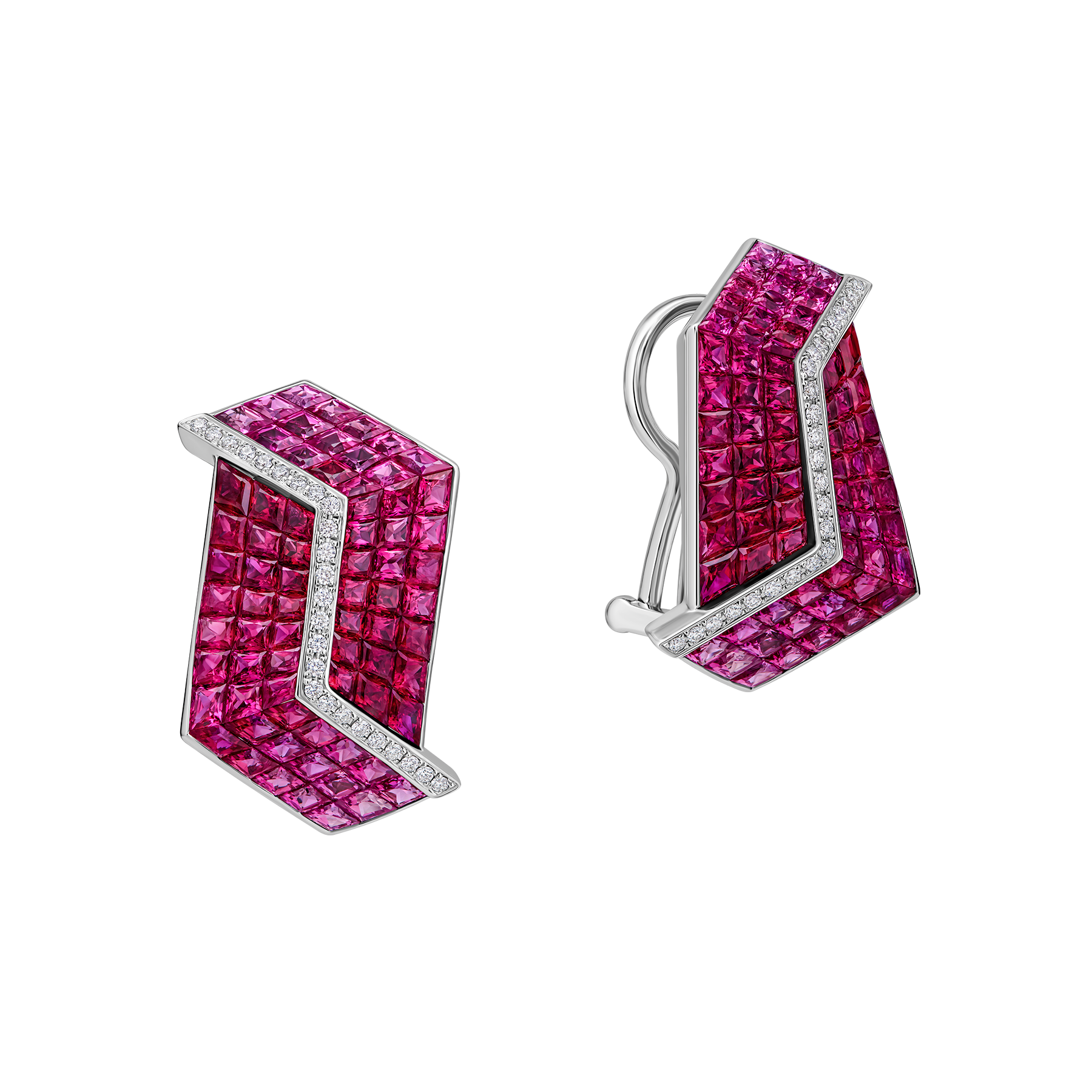 Серьги с рубинами и бриллиантами, белое золото
