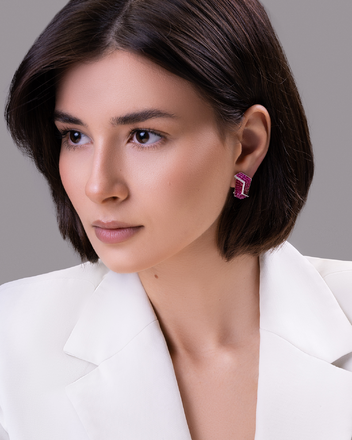 Серьги с рубинами и бриллиантами, белое золото 2