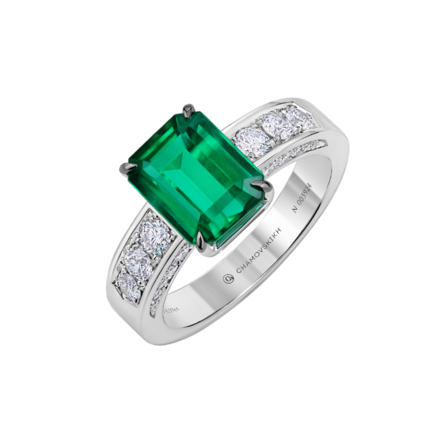 Кольцо с изумрудом и бриллиантами, белое золото 1