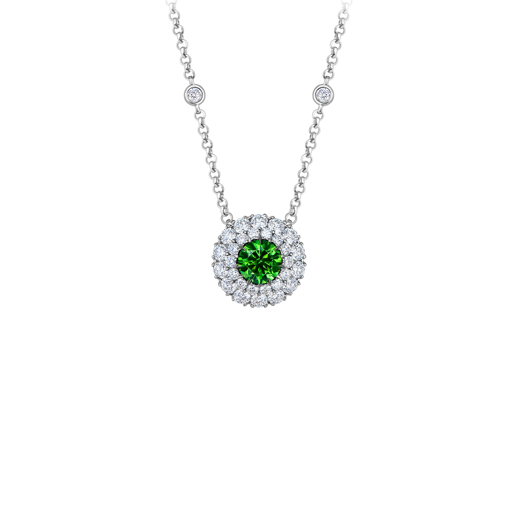 Колье с демантоидом и бриллиантами, белое золото