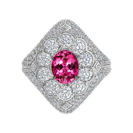 Кольцо с турмалином рубеллитом и бриллиантами, белое золото 2