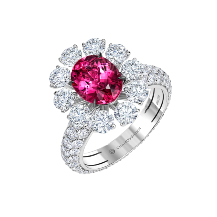 Кольцо с турмалином рубеллитом и бриллиантами, белое золото 4