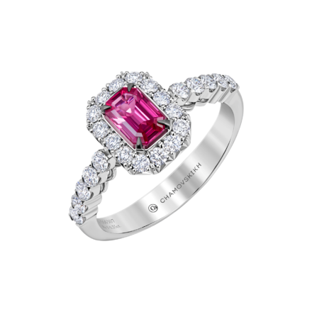 Кольцо с рубином и бриллиантами, белое золото 1