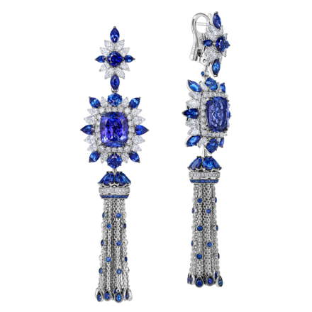 Серьги с танзанитами, сапфирами и бриллиантами, белое золото 2