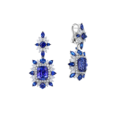 Серьги с танзанитами, сапфирами и бриллиантами, белое золото