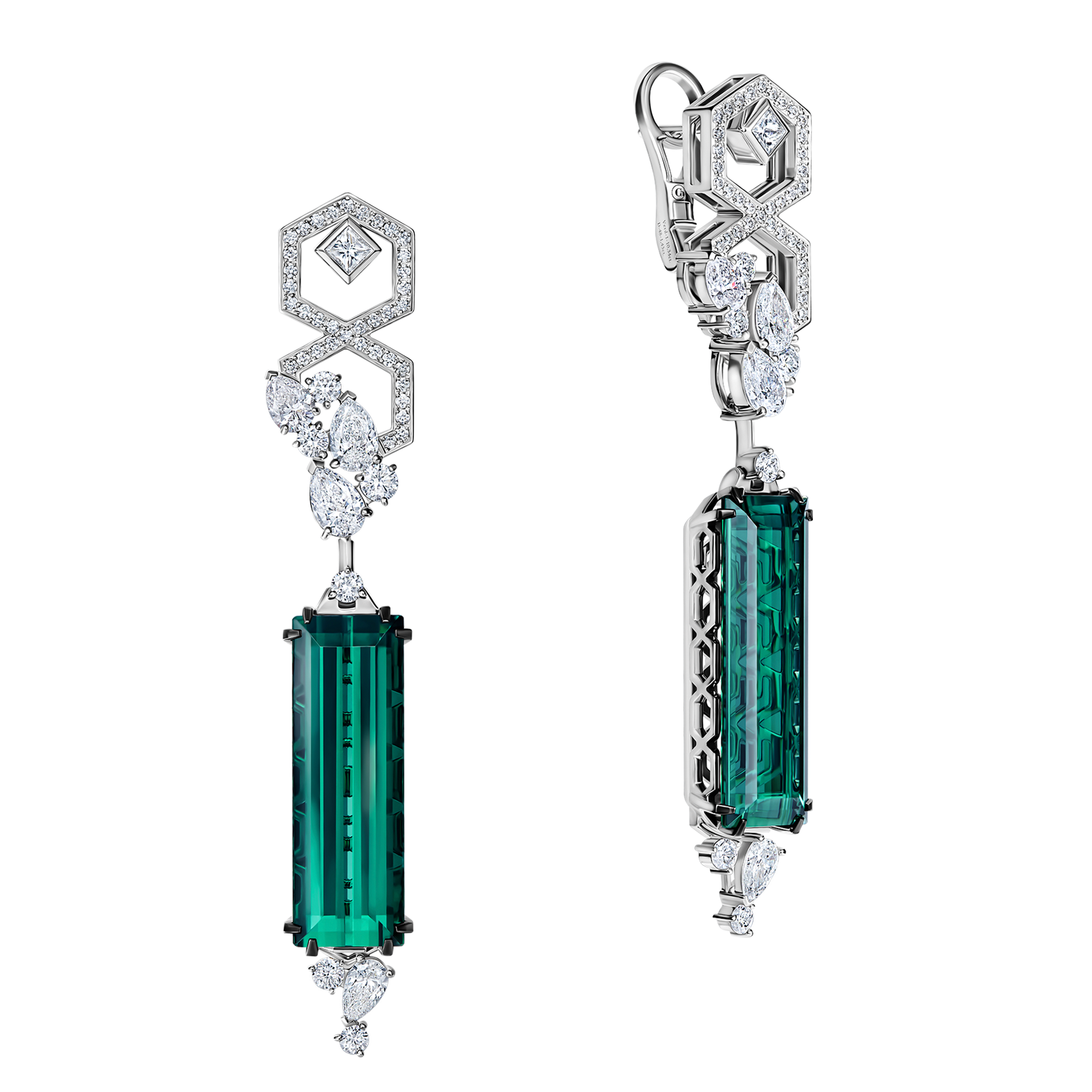 Серьги с верделитами и бриллиантами, белое золото