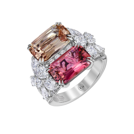 Кольцо с турмалинами и бриллиантами, белое золото 1