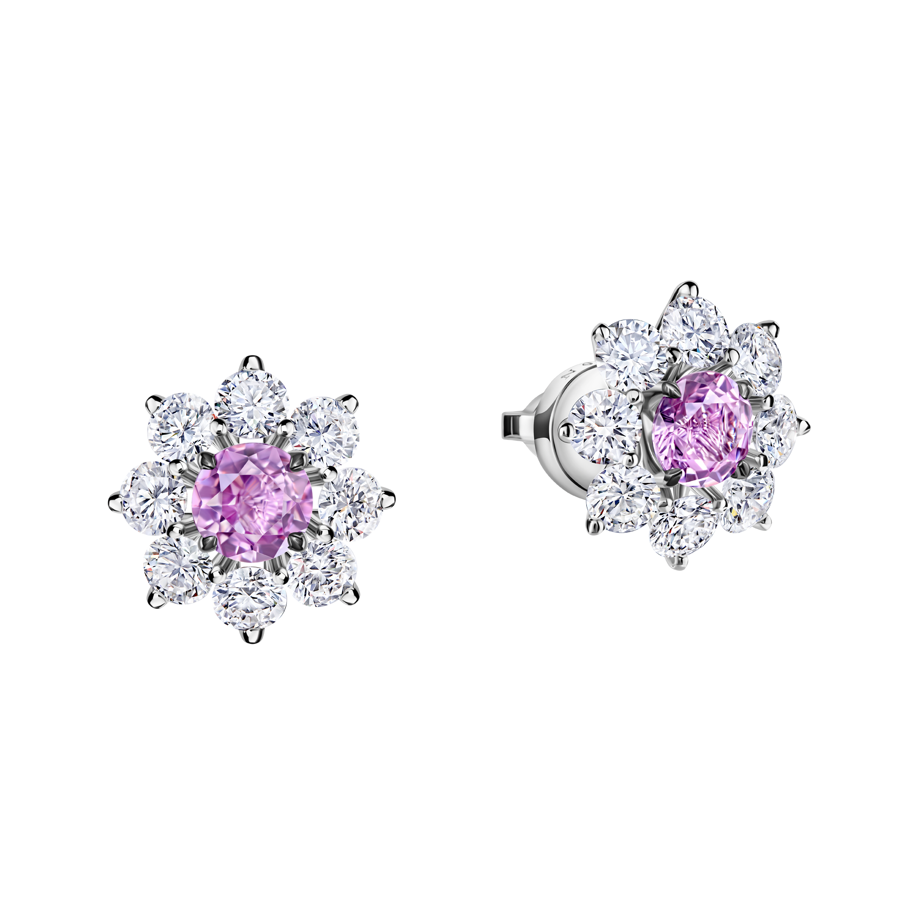 Пусеты с розовыми сапфирами и бриллиантами, белое золото