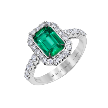 Кольцо с изумрудом и бриллиантами, белое золото 1